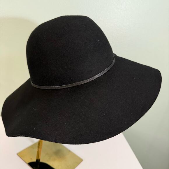 Women\'s Wide Brim Fedora Floppy Hat Wool Felt Black 22\